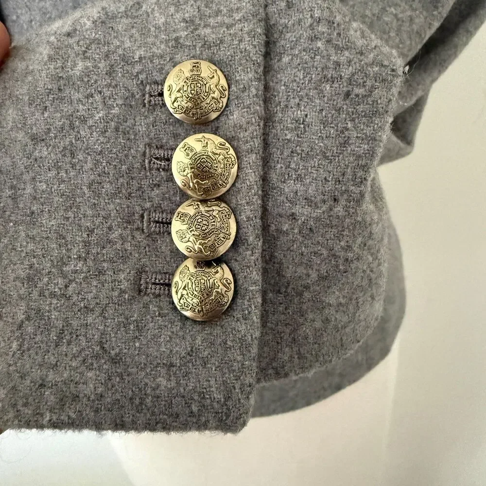 J Crew Schoolboy Heather Gray Wool Crest Button Preppy Academia Blazer Jacket 0